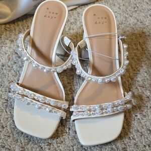 a new day White Pearl-Embellished Slide Heels